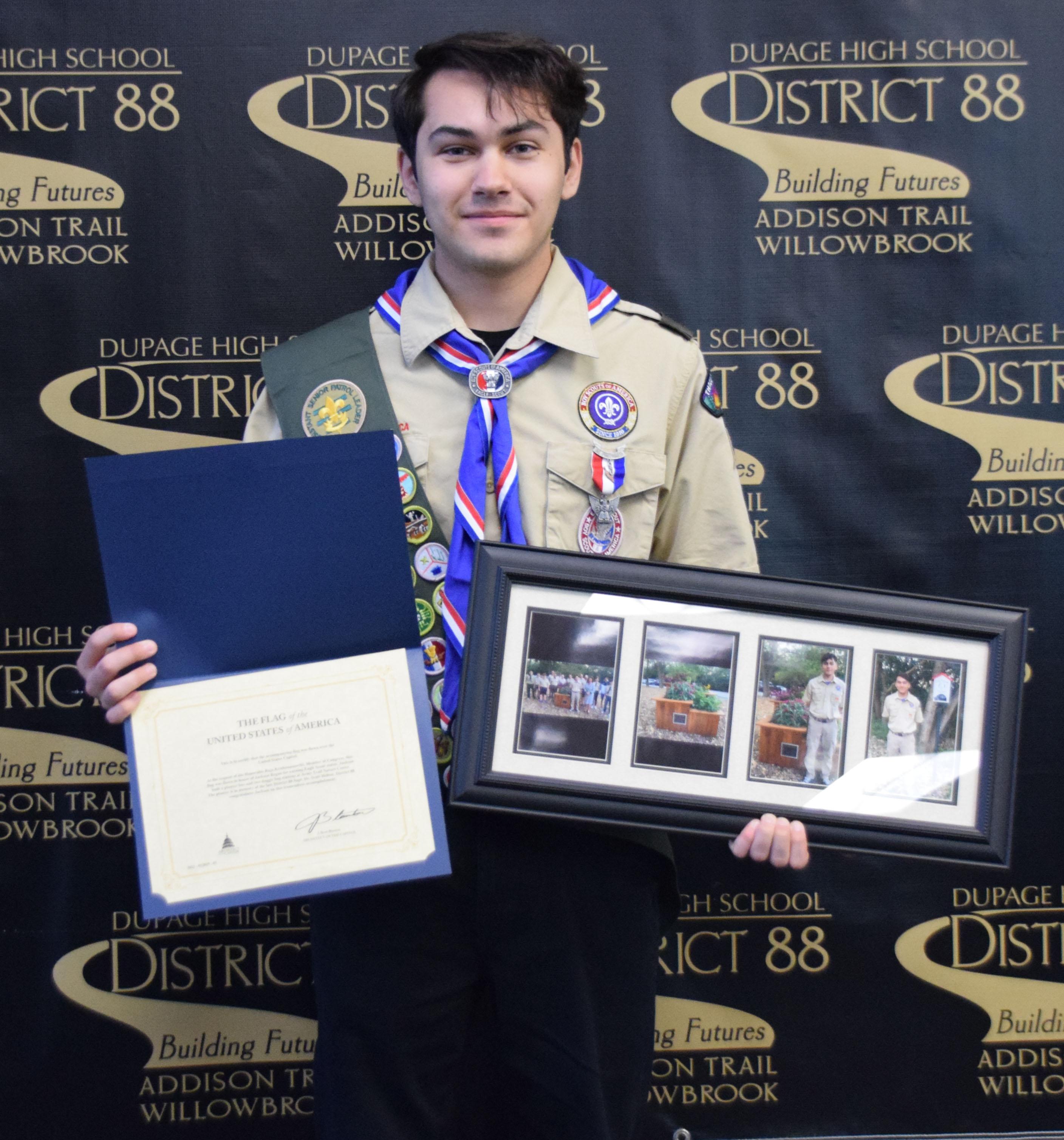 Addison Trail alumnus honored for Eagle Scout project dedicated in memory of the late District 88 Superintendent Dr. Scott Helton