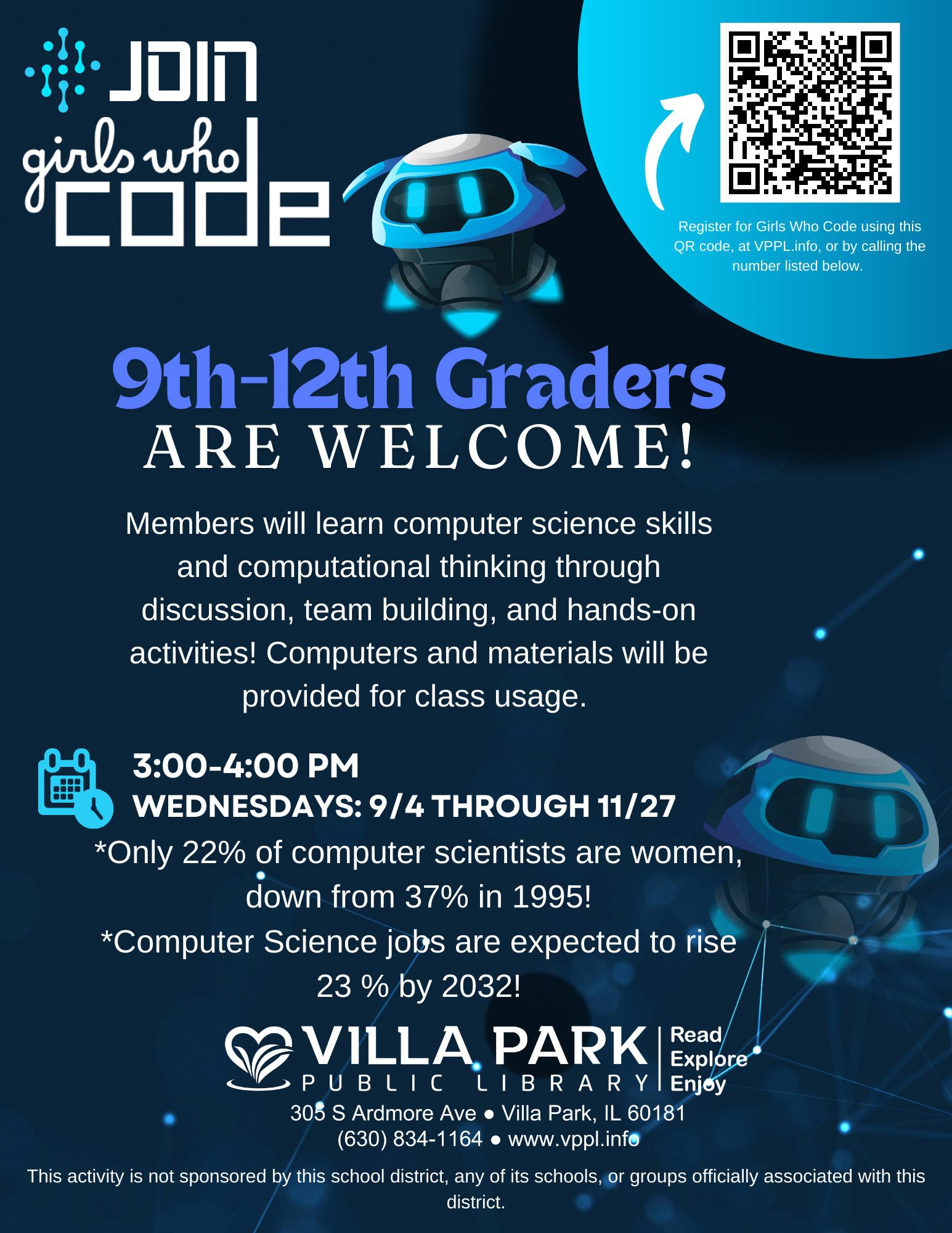 District 88 students invited to join Villa Park Public Library’s ‘Girls Who Code’ club